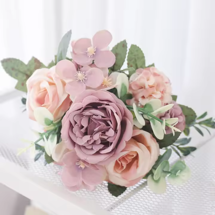 Decoraciones De Navidad Para La Casa Flores Artificiales De Seda Rosa Peonia Y Hydrangea Arreglo De Novia Para Fiesta De Boda Decoración De Mesa De Comedor Plantas Falsas Para El Hogar - 1