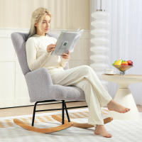 HOMCOM Mecedora de Borreguito Mecedora para Lactancia con Respaldo Capitoné y Base de Madera de Caucho Carga 120 kg Silla Mecedora para Salón Dormitorio a - details 1