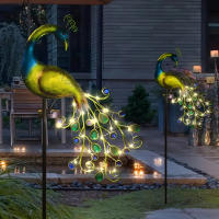 Decoración De Jardín Peacock De Metal Con Luces LED Solares Escultura Decorativa Para Paisaje Exterior Instalación Por Montaje - details 3