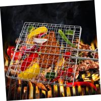 DESEOS Parrilla de Barbacoa con Mango de Madera | Rejilla para Asar de Acero Inoxidable 23x23 cm, Ideal para Carnes y Verduras | Herramienta de Cocina BBQ - details 6