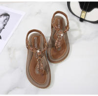 Zapatos de playa europeos y americanos para mujer, verano 2025. Zapatos casuales planos anchos con cuentas de madera tejidas. - details 32