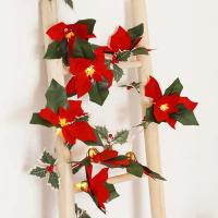 Guirnalda De Flores De Navidad LED 2M Con Poinsettia Rojas Y Hojas De Hollejo Con Led 10 Luces Pilas Incluidas Para Decoración Del Hogar - details 12