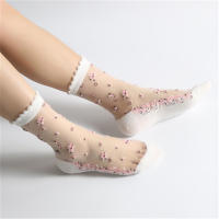 Calcetines De Encaje Transparentes Y Transpirables Para Mujer Ultra Delgados Con Bordado De Rosas De Cristal Para Verano Moda Calcetines De Algodón Y Poliéster Elásticos - details 1