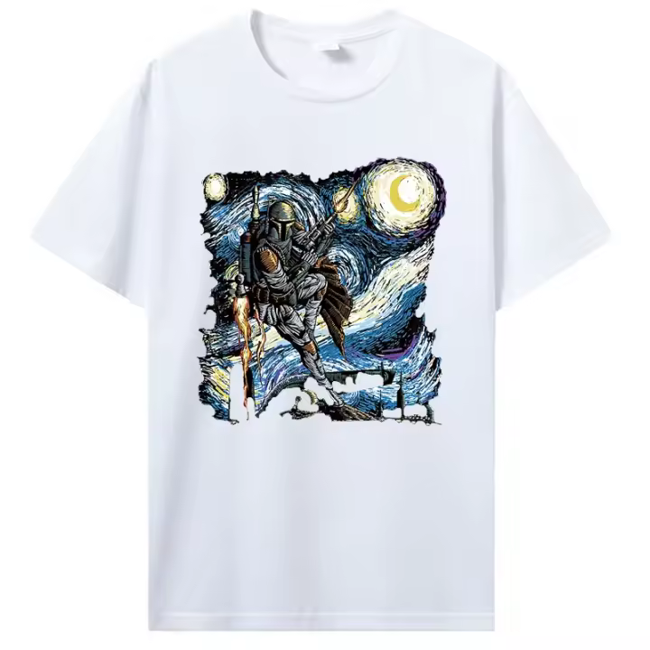Camiseta Casual De Verano Para Adultos Estilo Y2K Con Impresión De Motor Loco Boba Fett Noche Estrellada Para Hombres - 1