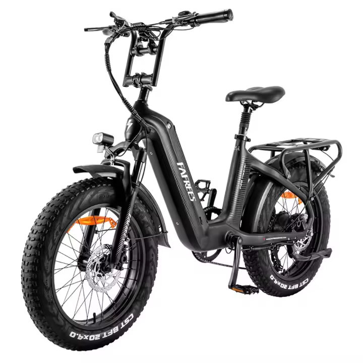 Bicicleta eléctrica Fafrees F20 Master, neumáticos de aire de 20*4.0 pulgadas, motor trasero de 500 W, velocidad máxima de 25 km/h, batería Samsung de 48 V 22,5 Ah, rango de 140-160 km, frenos de disco hidráulicos, cuadro de fibra de carbono - Negro - 1