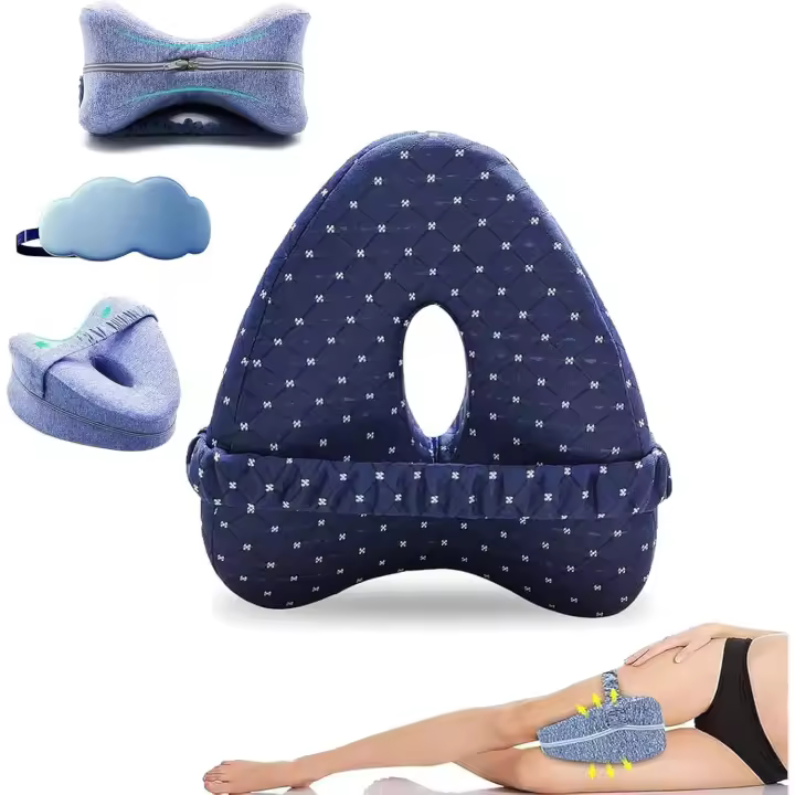 Almohadas de alineación Revoget para quienes duermen de lado. Almohada ortopédica con correa. Duerma sin dolor de cadera y espalda (azul marino). - 1