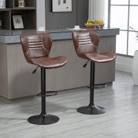 HOMCOM Juego de 2 Taburetes de Bar Tapizado en Cuero Sintético Taburetes Altos de Comedor Regulable en Altura Giratorio con Respaldo y Reposapiés 46,5x54x88-108 cm Marrón - details 1