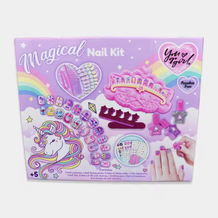You Go Girl - Set de Manicura para Niñas Unicornio- Kit de Uñas Postizas Infantil - Incluye Pintauñas, Pegatinas 3D, Separador de Dedos, Lima y Plantillas - a Partir de 5 Años - Sin Parabenos Ni Tóxicos - 1