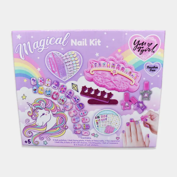 You Go Girl - Set de Manicura para Niñas Unicornio- Kit de Uñas Postizas Infantil - Incluye Pintauñas, Pegatinas 3D, Separador de Dedos, Lima y Plantillas - a Partir de 5 Años - Sin Parabenos Ni Tóxicos - 1