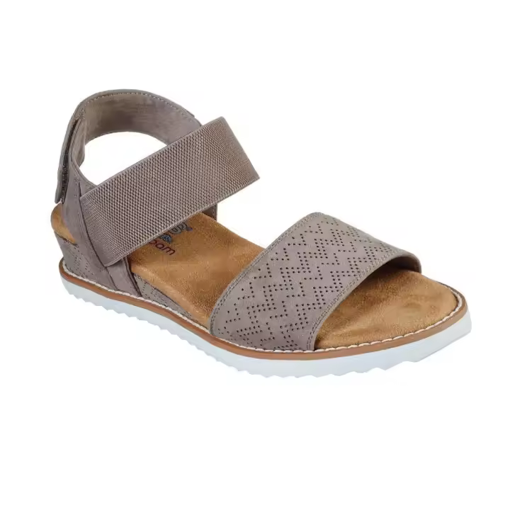 Sandalias Skechers Cuña Elásticos Y Velcro Taupe - 1