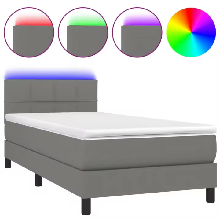 vidaXL Cama box spring colchón y luces LED tela gris oscuro 100x200 cm - 1