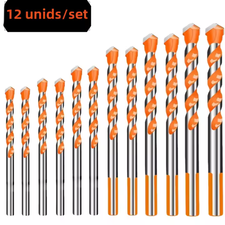 Juego De 12 Piezas De Brocas Centrales De Carburo De Titanio Para Carpintería Y Bricolaje Uso En Vidrio Cerámica Azulejos Muros Metálicos 3-12mm Herramientas De Perforación - 1