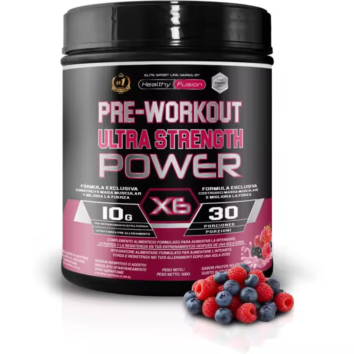 Pre-Workout Healthy Fusion | Energía explosiva, fuerza y resistencia | Creatina, Beta-Alanina, Taurina y Cafeína | Máximo Rendimiento y elimina la fatiga | Sin estimulantes químicos | 300g Frutos Rojos - 1