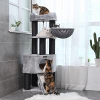 Rascador para gatos con plataforma, tumbona de cesta, cueva grande, postes de sisal gruesos, estable, gris claro - details 2