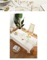 Elegant Linen Tablecloth with Feather Design - Washable - Perfect for Picnics, Camping, Weddings, Holiday Parties, Thanksgiving, Restaurants and Buffets - Rectangular, Machine Woven - details 3