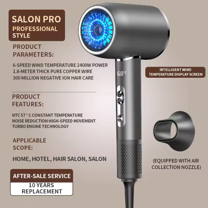 SOMY  Secador de Pelo Inteligente de Alta Velocidad 2400W con Pantalla Digital - Protección Capilar Avanzada con Iones Negativos y Anillo de Aceite Esencial 4 colores Producto patentado - 1