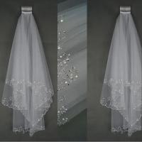 Velo De Novia Doble Capa Con Encaje Y Borde De Aplicaciones Metálicas Accesorios De Boda Corto Para Cabeza Hermoso Y Elegante - details 1