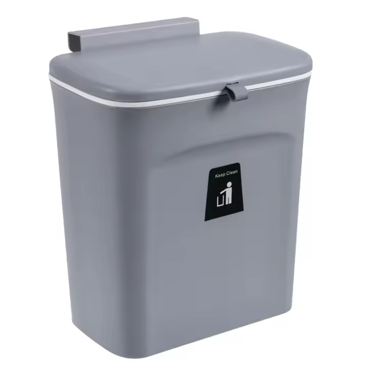Cubo Basura, 9L Cubos de Basura Colgando, Contenedor de Compostaje para Cocina, Cubo de basura colgante de 9 litros con tapa, para Puerta de Gabinete, Coche, Dormitorio, Oficina (Gris) - 1