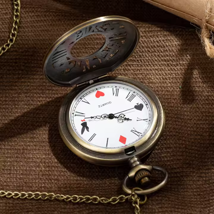 Reloj De Bolsillo Bronce Quart Para Hombres Y Mujeres Tema Retro Alice Colgante De Reloj Fob Reloj De Cuarzo Regalo Unisex - 1