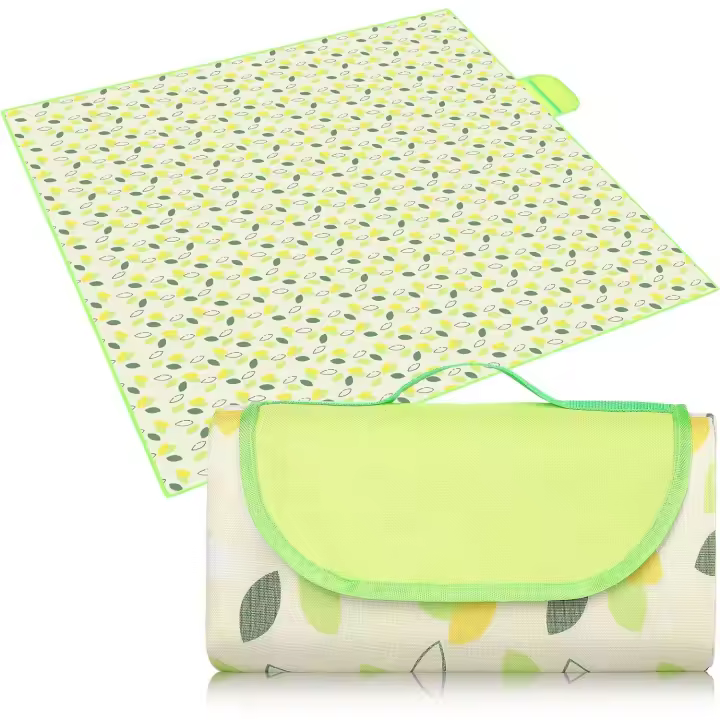 Manta de picnic de 195 x 200 cm, con asa de transporte, portátil y plegable, ideal para camping, parques y picnics, con diseño de hojas pequeñas. - 1