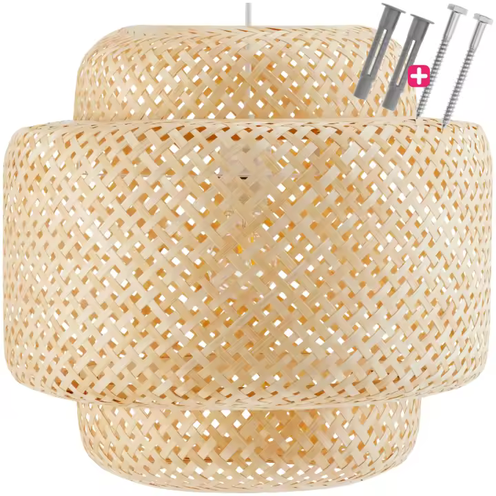 Tectake - Lámpara de techo Lignea Lux de bambú con estilo boho, 40W, Lámpara de techo diferente con gran pantalla de bambú en estilo boho, Efectos de luz mágicos a través de una estructura de bambú tejida aireada en apariencia de cesta, Resistente - 1
