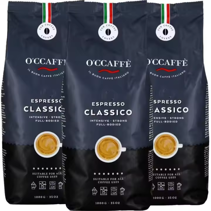 O'CCAFFÈ - Café Espresso Classico (3 x 1 kg)  Tueste Natural, Sabor Intenso y Cremoso - 1
