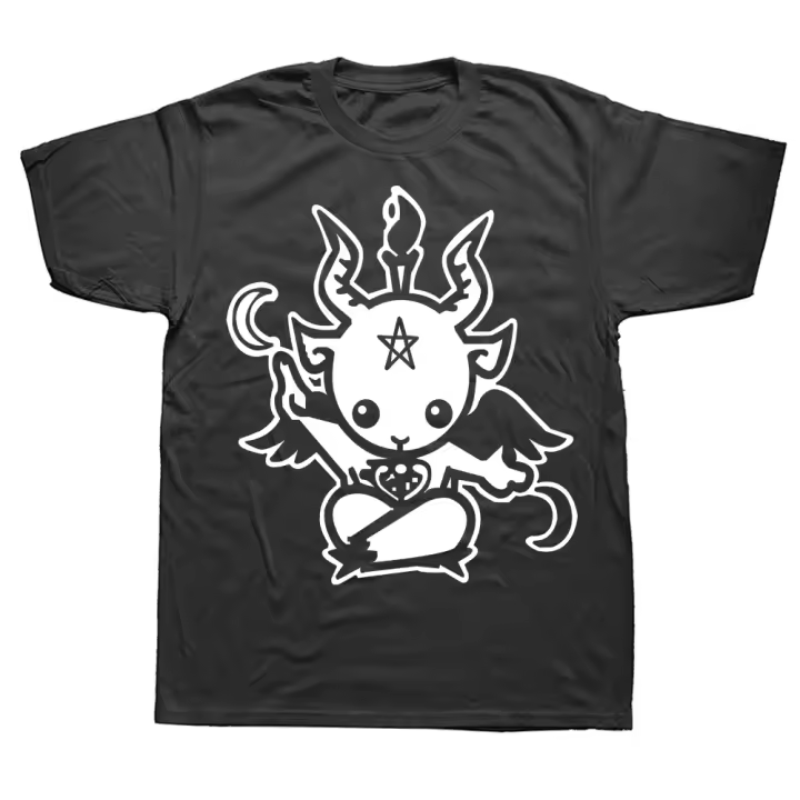Camiseta De Algodón Para Hombre Estampada De Baphomet Sátanico Estilo Veraniego Manga Corta Cómoda Y Transpirable Para Todo El Año - 1
