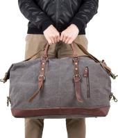 BAOSHA De cuero para hombre de la lona Bolso de viaje Travel Duffle Noche Fin de semana Satchel Totes Bolsa Bolsos (Gris) - details 4