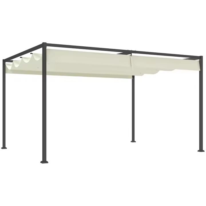 Outsunny Pérgola 4x3 m Cenador de Jardín Pabellón de Diseño Elegante con Techo Retráctil de Poliéster con Recubrimiento Resistente Anti-UV Impermeable para Celebraciones Fiestas Bodas - 1