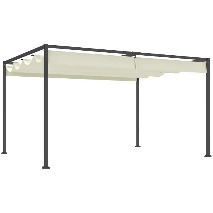 Outsunny Pérgola 4x3 m Cenador de Jardín Pabellón de Diseño Elegante con Techo Retráctil de Poliéster con Recubrimiento Resistente Anti-UV Impermeable para Celebraciones Fiestas Bodas - 1