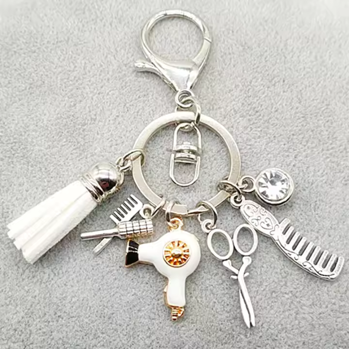 Llavero De Trenzado Con Trenzado Moda Regalo Encanto Joyería Retro Mini Peinado Cepillo Secador De Pelo Llavero DIY Manual - 1
