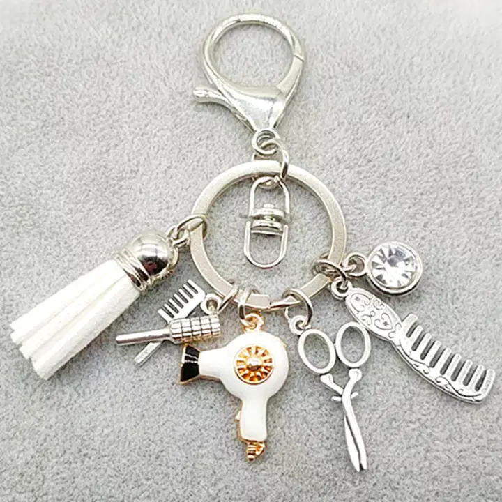 Llavero De Trenzado Con Trenzado Moda Regalo Encanto Joyería Retro Mini Peinado Cepillo Secador De Pelo Llavero DIY Manual - 1