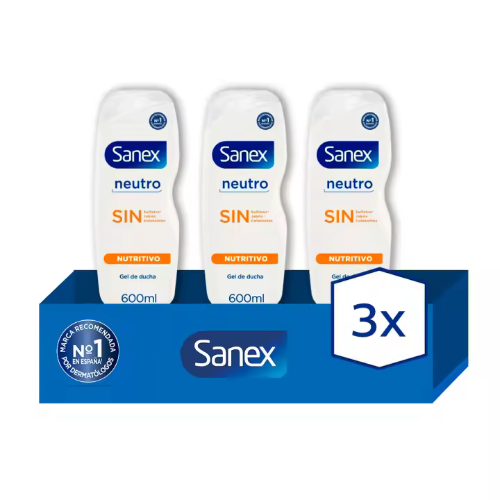 Gel de Ducha Sanex Neutro Nutritivo piel seca 600 ml. Pack 3 - 1