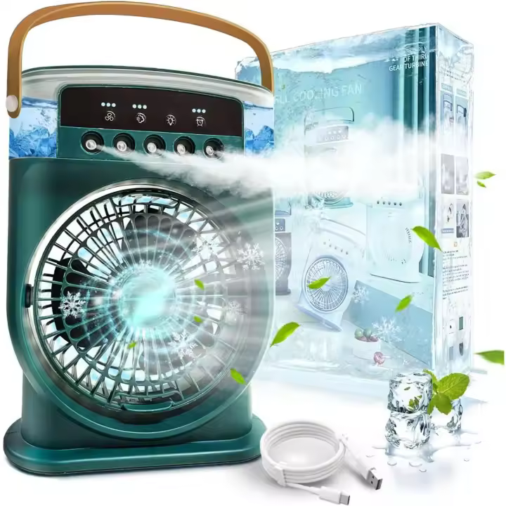 Aire acondicionado portátil Silencioso 4 en 1, miniaire acondicionado sin ventilatón, Humidificador recargable (verde) - 1