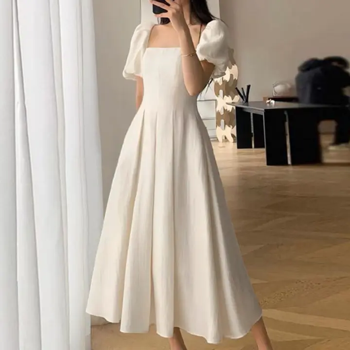 ZANZEA Vestido Largo Elegante Coreano Con Manga Puff Y Cuello Cuadrado Vestido De Verano Vintage A-Line Con Cintura Decorativa - 1