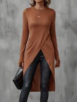 Camiseta Larga De Mujer Para Otoño 2024 Slimming Casual De Manga Regular Suave Algodón Estilo Oficina Longitud Rodilla - details 13