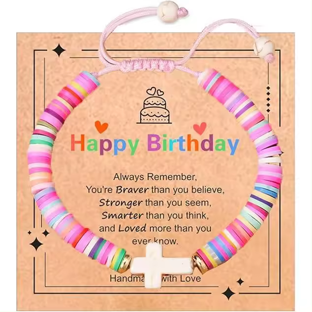 Regalo de bautizo de niña, pulsera de cuentas cruzadas, regalo de cumpleaños, pulsera de cerámica suave de color de bautizo, pulsera Joker ajustable tejida a mano bohemia para mujer. - 1