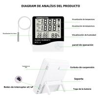 Medidor De Temperatura Y Humedad Digital LCD HTC-2/HTC-1 Estación Meteorológica Con Reloj Para Interior Y Exterior - details 6