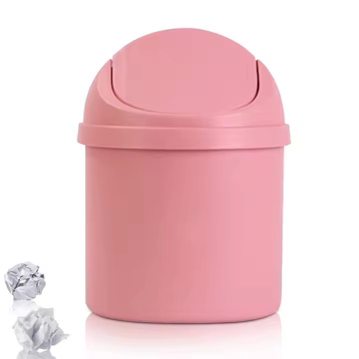 Mini papelera de plástico para escritorio, papelera con tapa abatible, papelera pequeña para dormitorio, papelera de escritorio, mini papelera de plástico, papeleras de baño pequeñas - 1