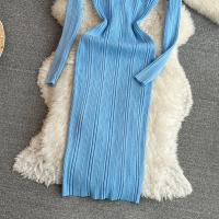 Vestido De Encaje Con Manga Larga Para Mujer Ropa De Fiesta Retro O-Neck Ajustado Estilo Coreano Poliéster Mid-Calf - details 37