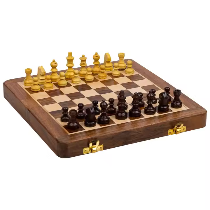 WANDERLUST DECO Ajedrez magnético plegable de madera marrón 25x25x3h cm - 1