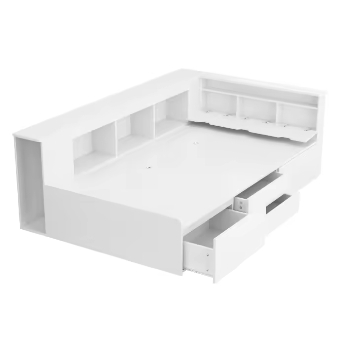 Cuna, 90*200cm, Cama individual, Cuna multifunctional with Cajones, y Armaro Librería, Caja de Cama con Cuidado, sin cojín, Blanco - 1