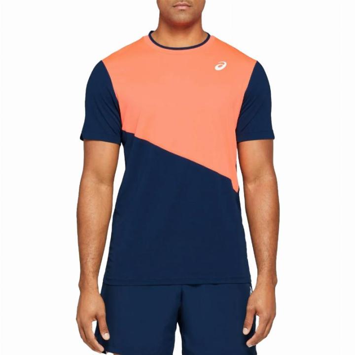 Asics Club Coral Peacoat Shirt for Training, lightweight and breathable fabric with Quick-Dry technology for optimal performance and comfort during workouts and matches, ideal men's sports apparel for active use.