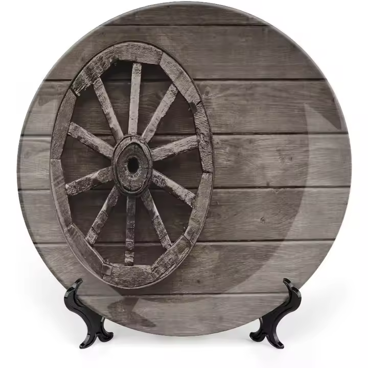 Plato decorativo de 25 cm, plato llano de bambú, con diseño floral japonés de hojas, ideal para mesas de comedor, bodas y Navidad. - 1