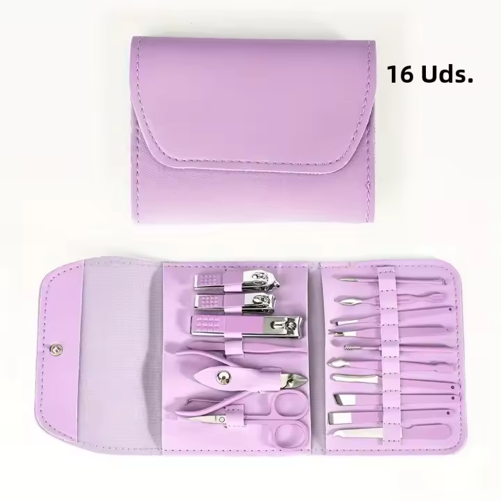 Juego Profesional De 16 Piezas De Tijeras Para Uñas Y Acrílicos Con Estuche De Viaje Set De Manicura Y Pedicura Material De Acero Inoxidable - 1