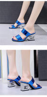 Sandalias De Cuero Patentado Para Mujer Moda Verano Tacón Alto Charol Casual Playa Zapatos De Exterior Color Sólido Flip Flop - details 8
