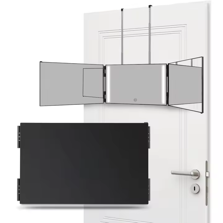 Espejo De Maquillaje Recargable Con 3 Caminos Para Corte De Pelo Y Afeitado 360° Con Luces Y Gancho Ajustable Para Autoestilismo - 1