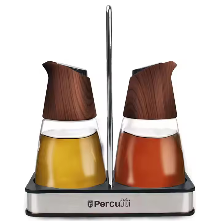 Percutti Legno - Set de Aceite y Vinagre de Acero Inoxidable y Madera, Diseño Elegante y Funcional - 1