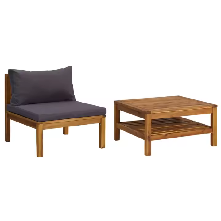 vidaXL Juego de sofá 2 pzas con cojines madera de acacia Gris oscuro, Blanco crema, Conjunto Terraza Muebles Jardín Exterior Juego de Muebles de jardín Mueble Jardín Exterior Muebles de Salon Exterior - 1