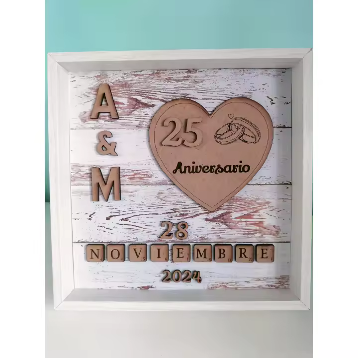 MARCO CUADRADO ANIVERSARIO PERSONALIZADO  EN MADERA - 1